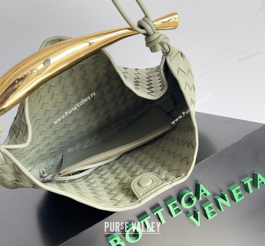 Bottega Veneta Large Sardine Bag with Strap in Intrecciato Leather Travertine Green 2026 754988 (YX-260402028)