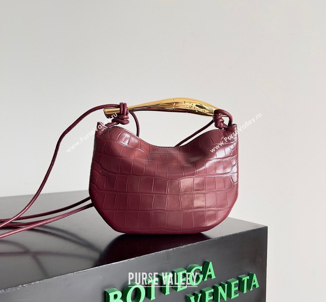 Bottega Veneta Mini Sardine Bag in Crocodile Embossed Leather Burgundy 2026 744267 (YX-260402004)