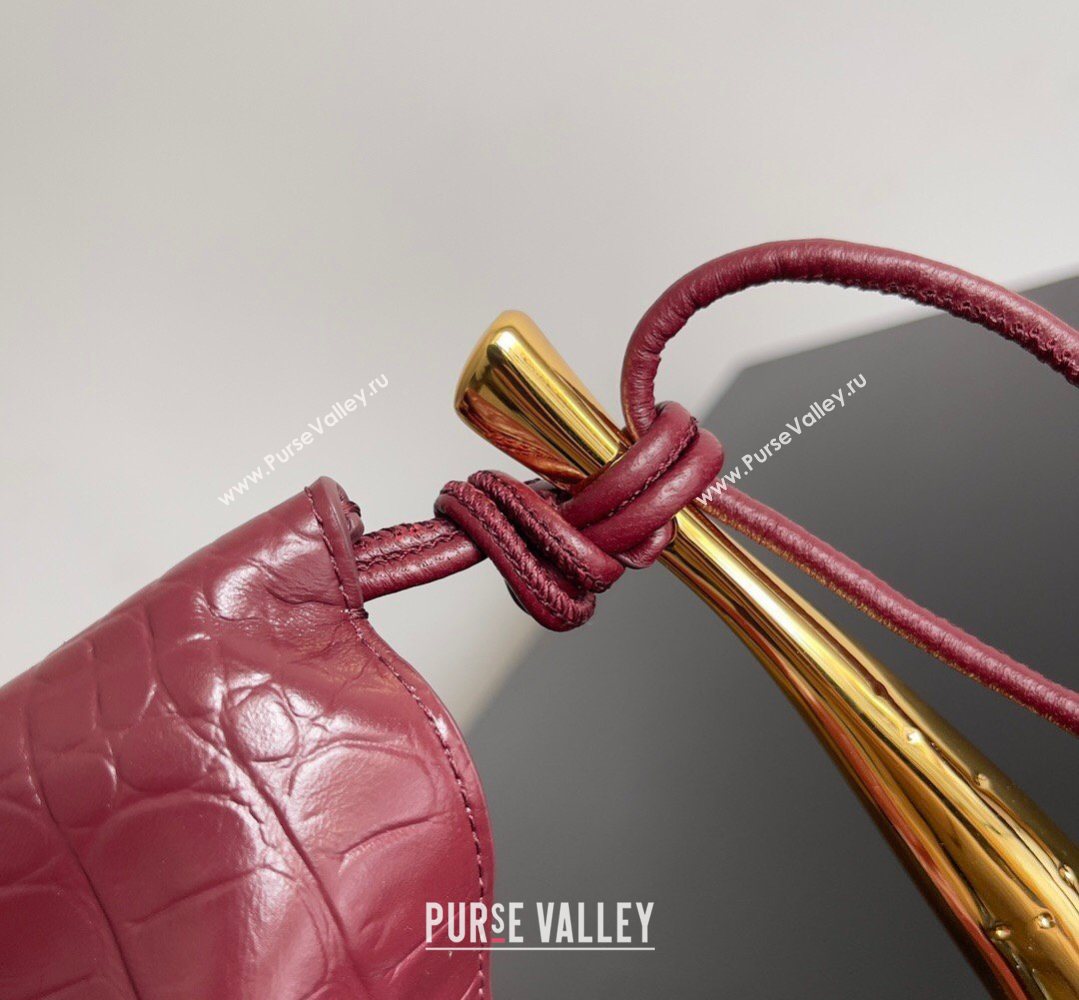 Bottega Veneta Mini Sardine Bag in Crocodile Embossed Leather Burgundy 2026 744267 (YX-260402004)