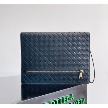 Bottega Veneta Mens Intrecciato Leather Document Case With Wristlet Blue 2026 732638 (YX-260402089)