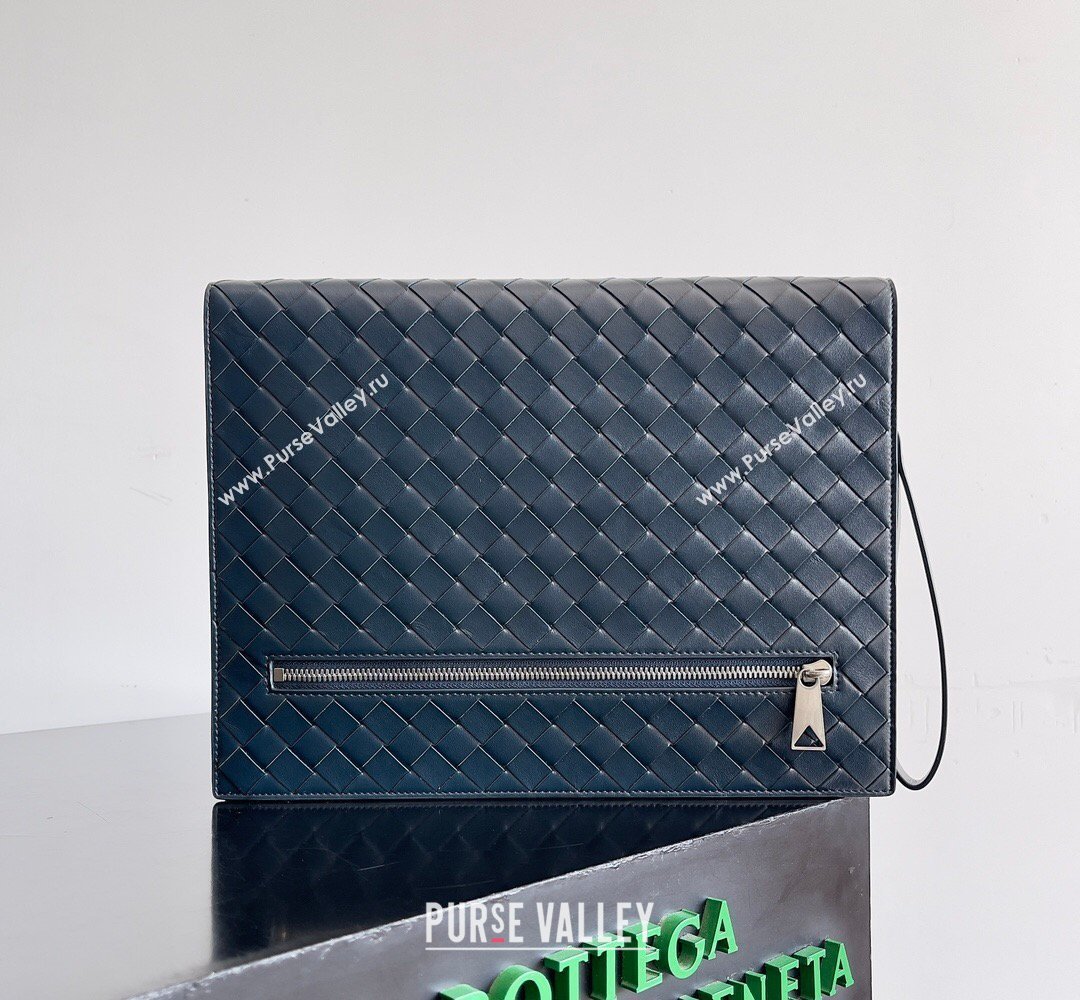 Bottega Veneta Mens Intrecciato Leather Document Case With Wristlet Blue 2026 732638 (YX-260402089)