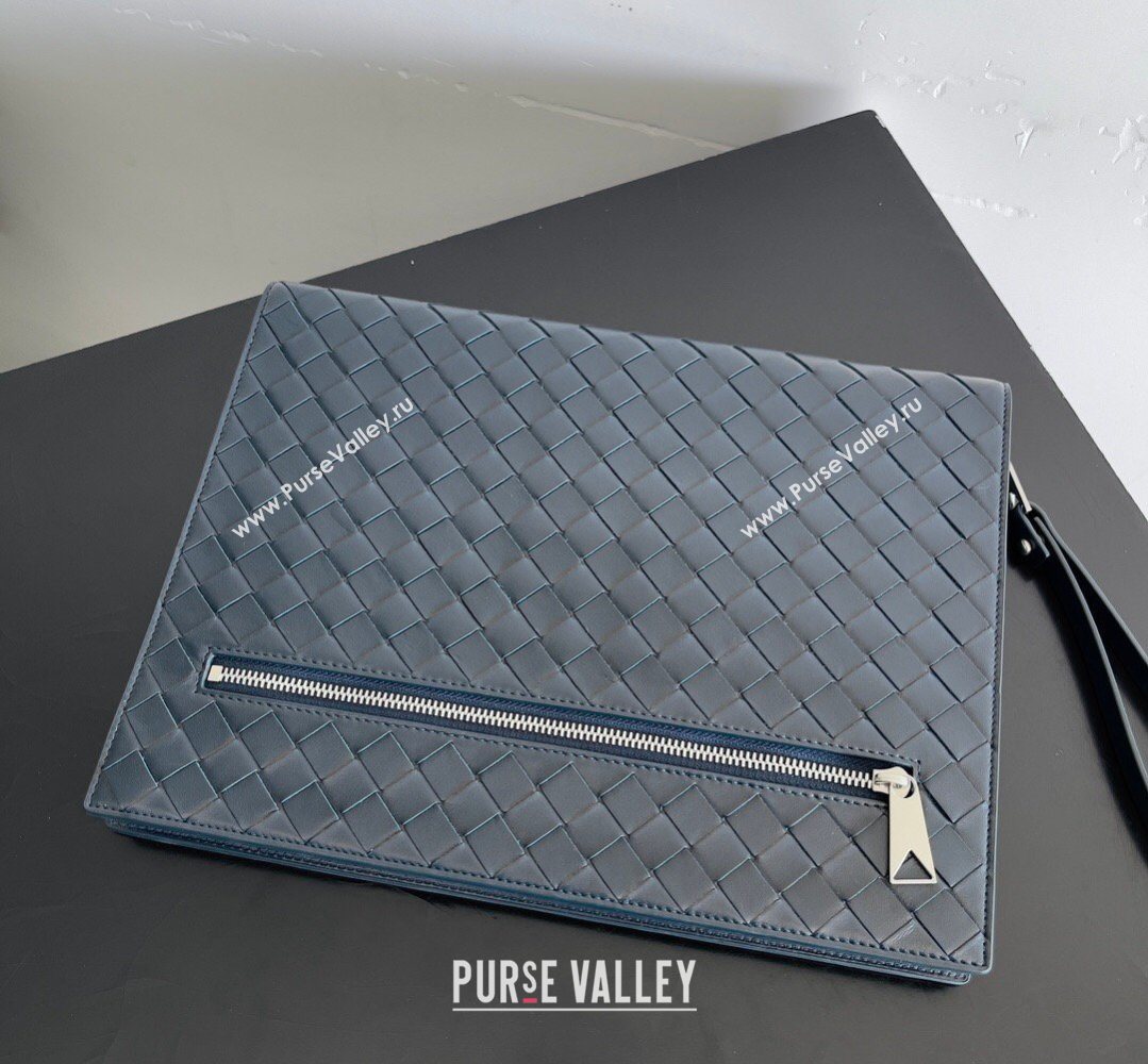Bottega Veneta Mens Intrecciato Leather Document Case With Wristlet Blue 2026 732638 (YX-260402089)