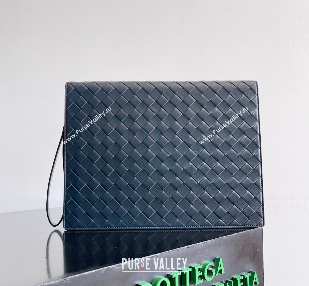 Bottega Veneta Mens Intrecciato Leather Document Case With Wristlet Blue 2026 732638 (YX-260402089)
