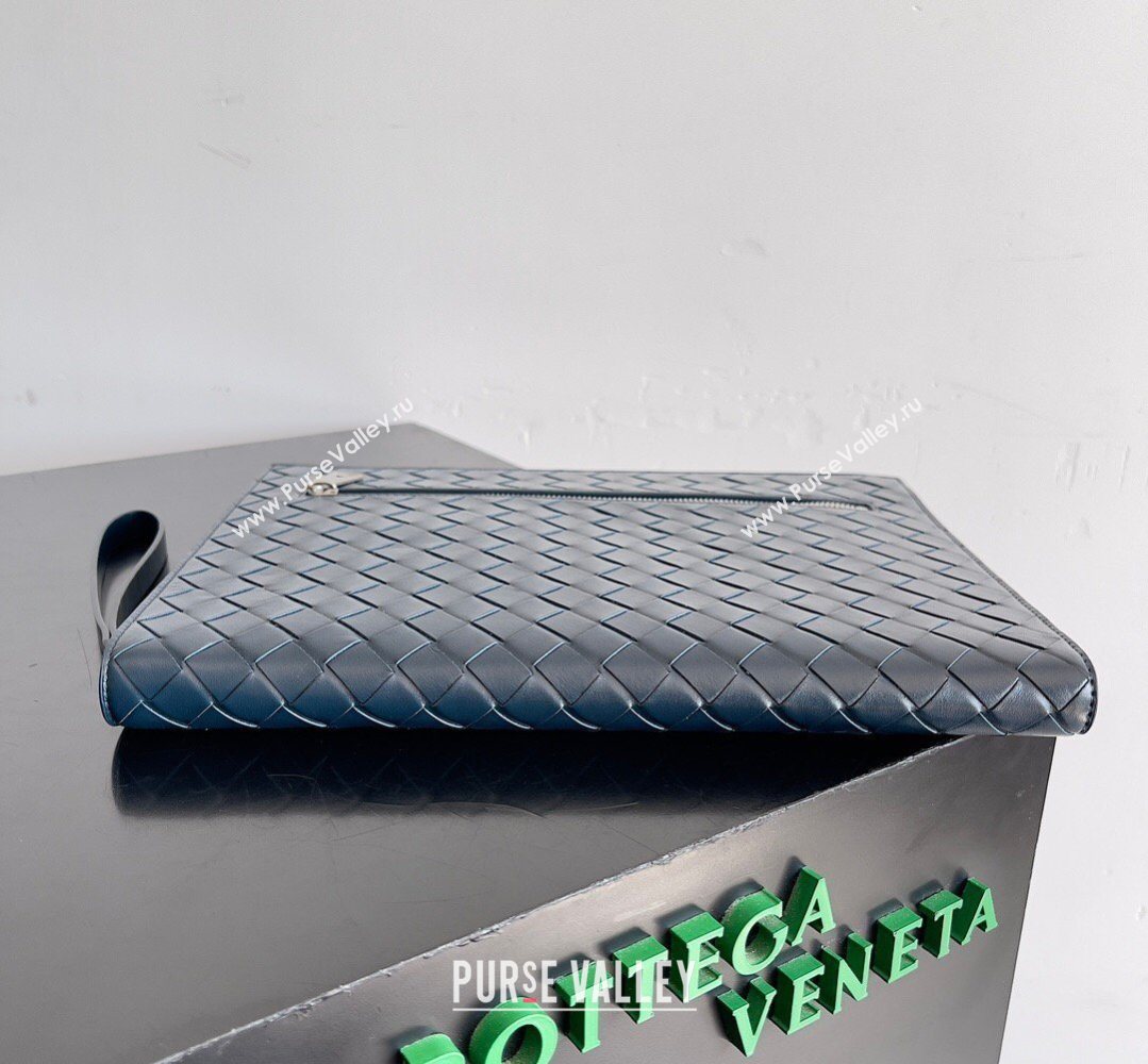 Bottega Veneta Mens Intrecciato Leather Document Case With Wristlet Blue 2026 732638 (YX-260402089)