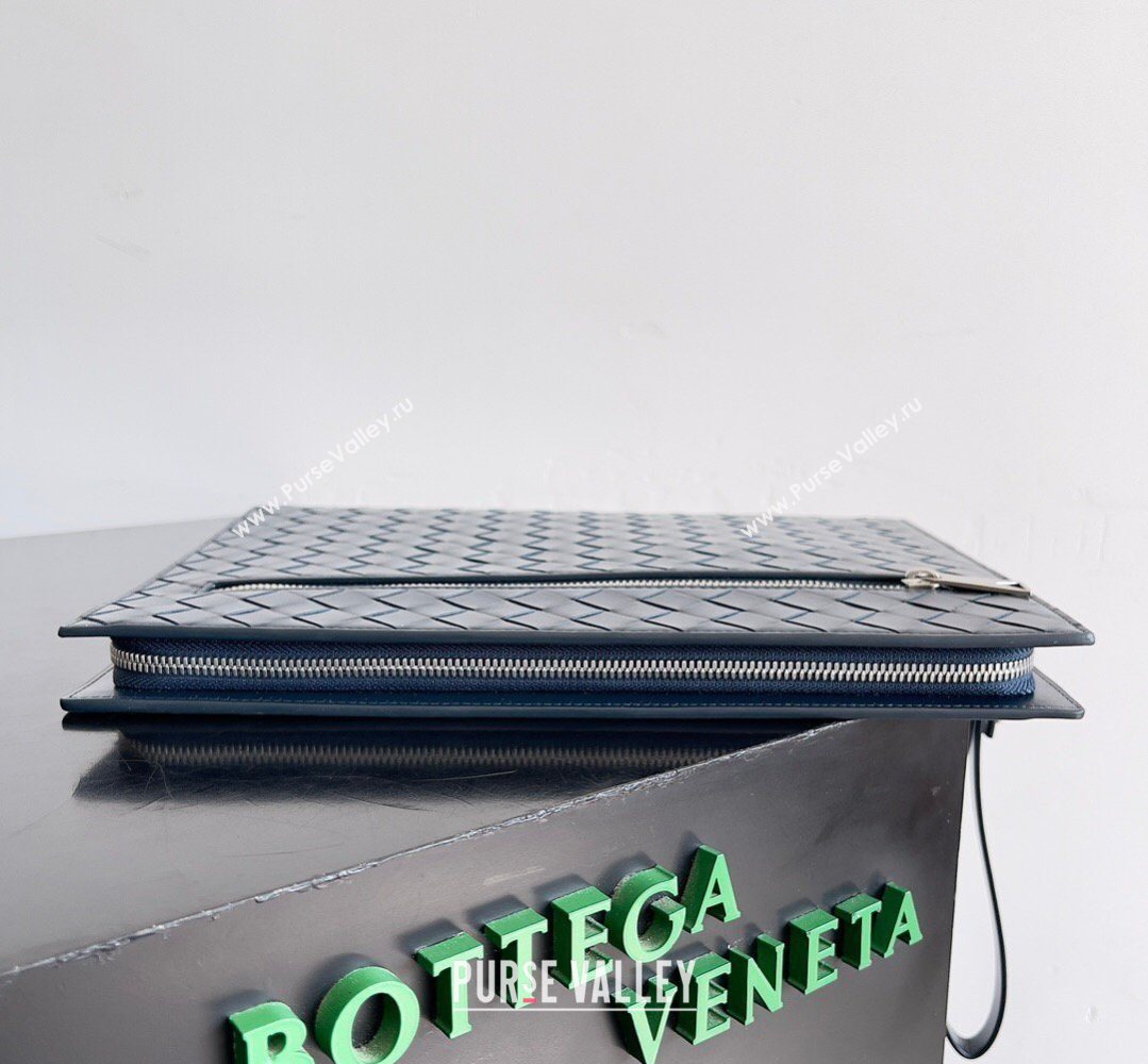 Bottega Veneta Mens Intrecciato Leather Document Case With Wristlet Blue 2026 732638 (YX-260402089)
