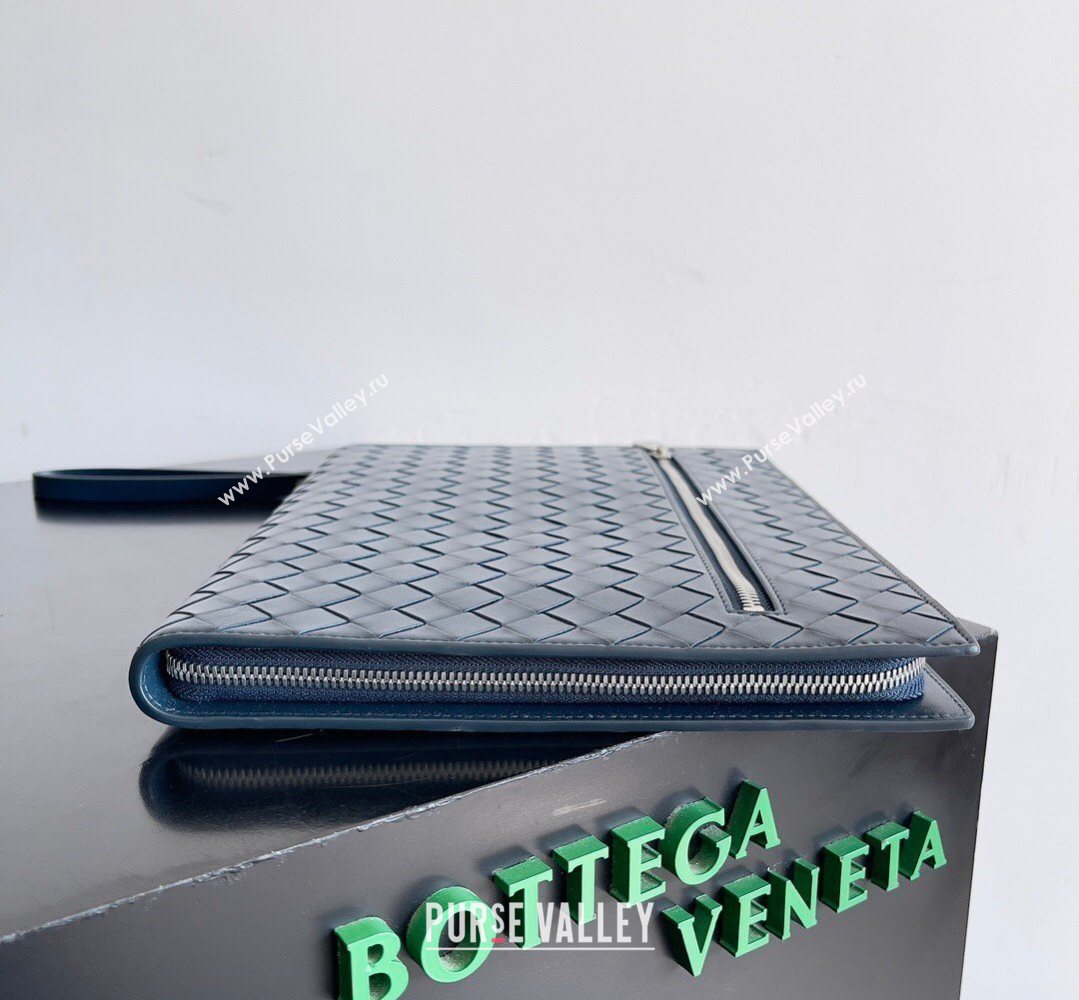 Bottega Veneta Mens Intrecciato Leather Document Case With Wristlet Blue 2026 732638 (YX-260402089)