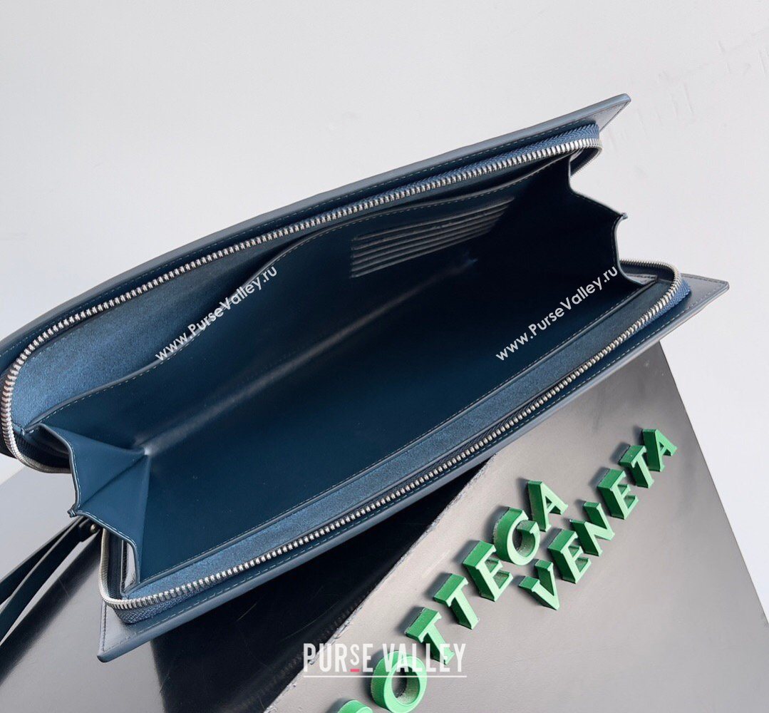 Bottega Veneta Mens Intrecciato Leather Document Case With Wristlet Blue 2026 732638 (YX-260402089)