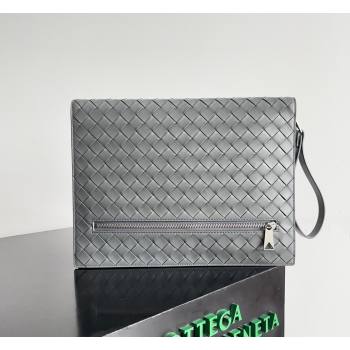 Bottega Veneta Mens Intrecciato Leather Document Case With Wristlet Grey 2026 732638 (YX-260402090)