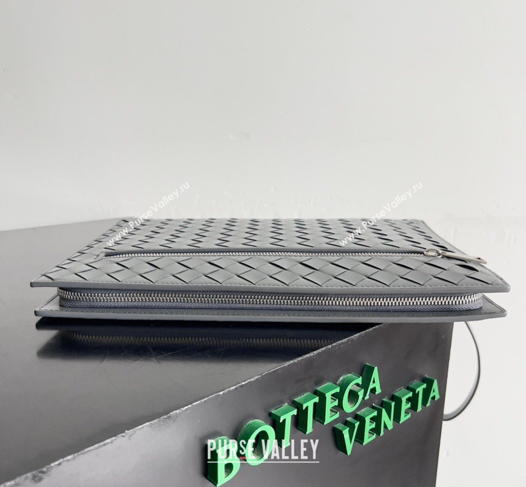 Bottega Veneta Mens Intrecciato Leather Document Case With Wristlet Grey 2026 732638 (YX-260402090)
