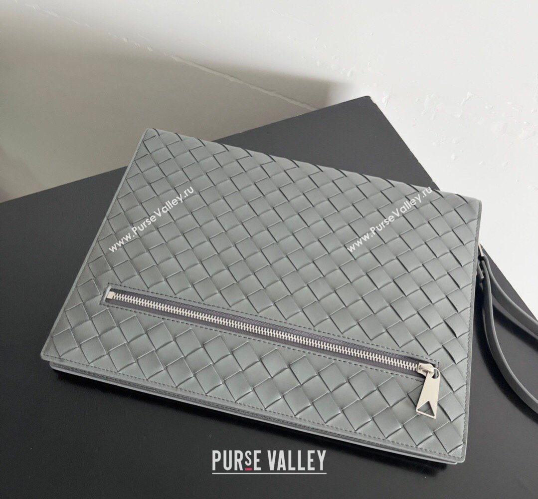 Bottega Veneta Mens Intrecciato Leather Document Case With Wristlet Grey 2026 732638 (YX-260402090)