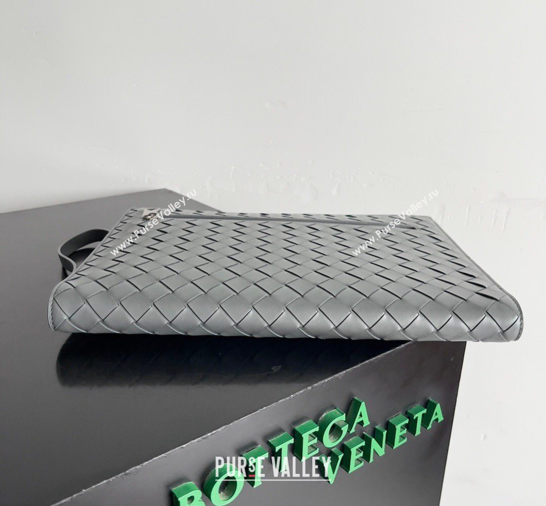 Bottega Veneta Mens Intrecciato Leather Document Case With Wristlet Grey 2026 732638 (YX-260402090)