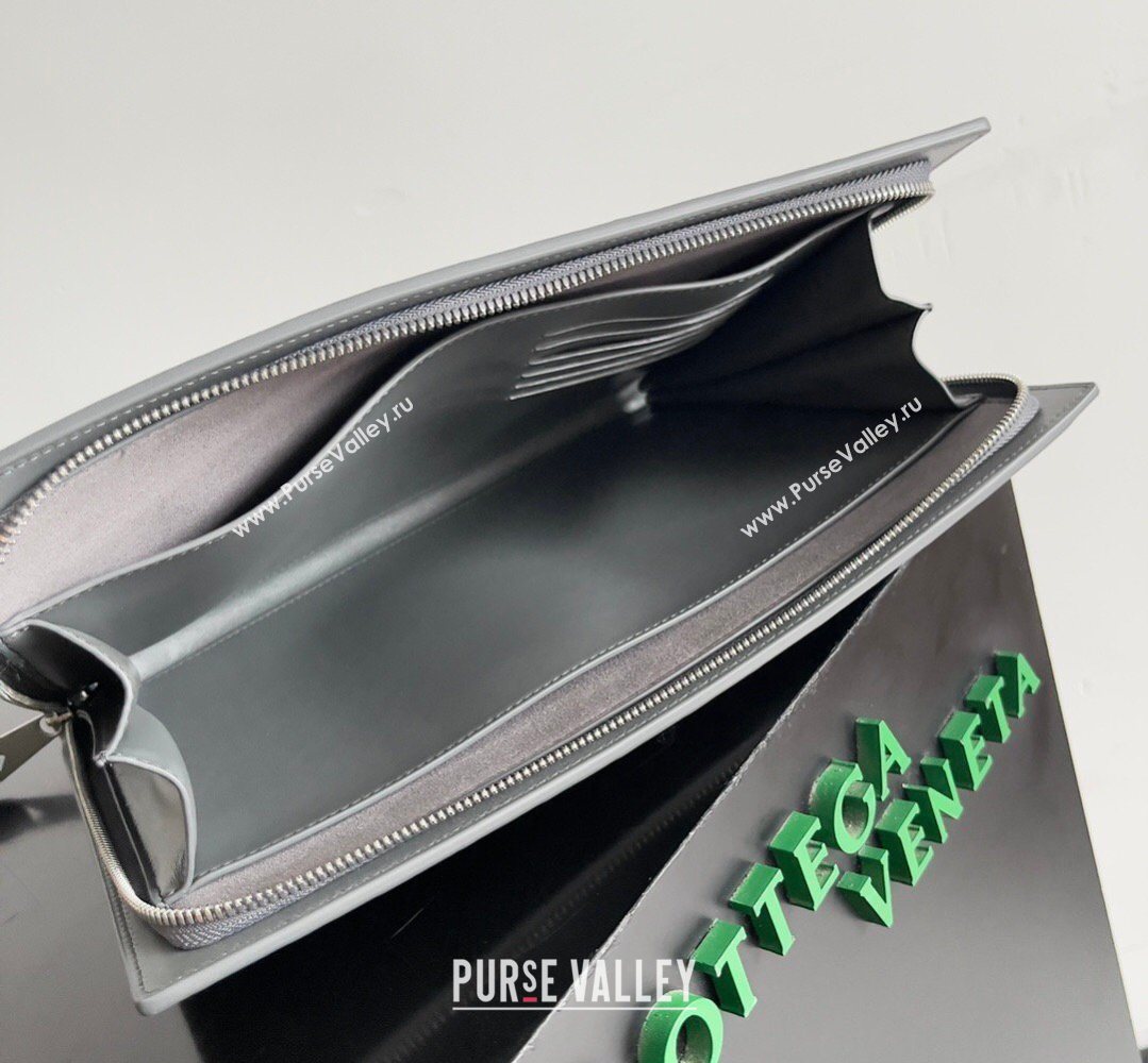 Bottega Veneta Mens Intrecciato Leather Document Case With Wristlet Grey 2026 732638 (YX-260402090)