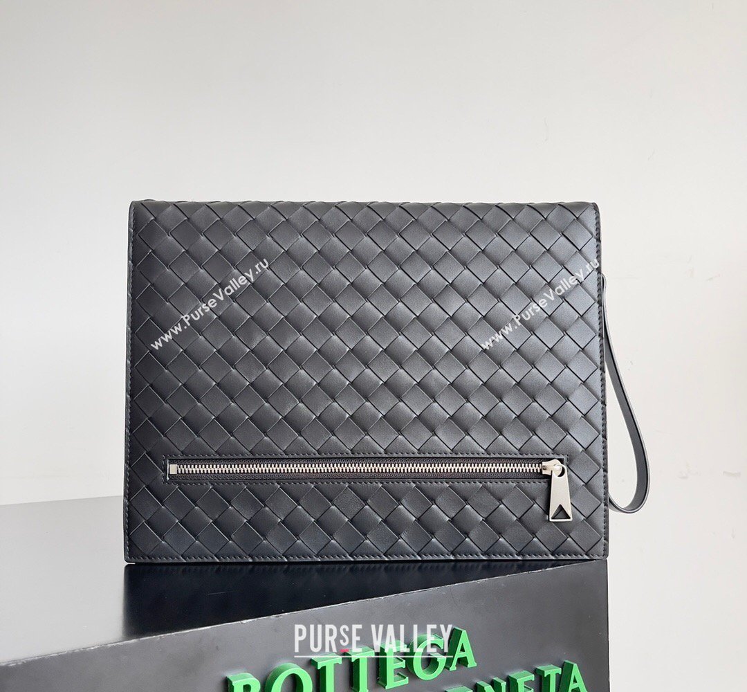 Bottega Veneta Mens Intrecciato Leather Document Case With Wristlet Black 2026 732638 (YX-260402091)