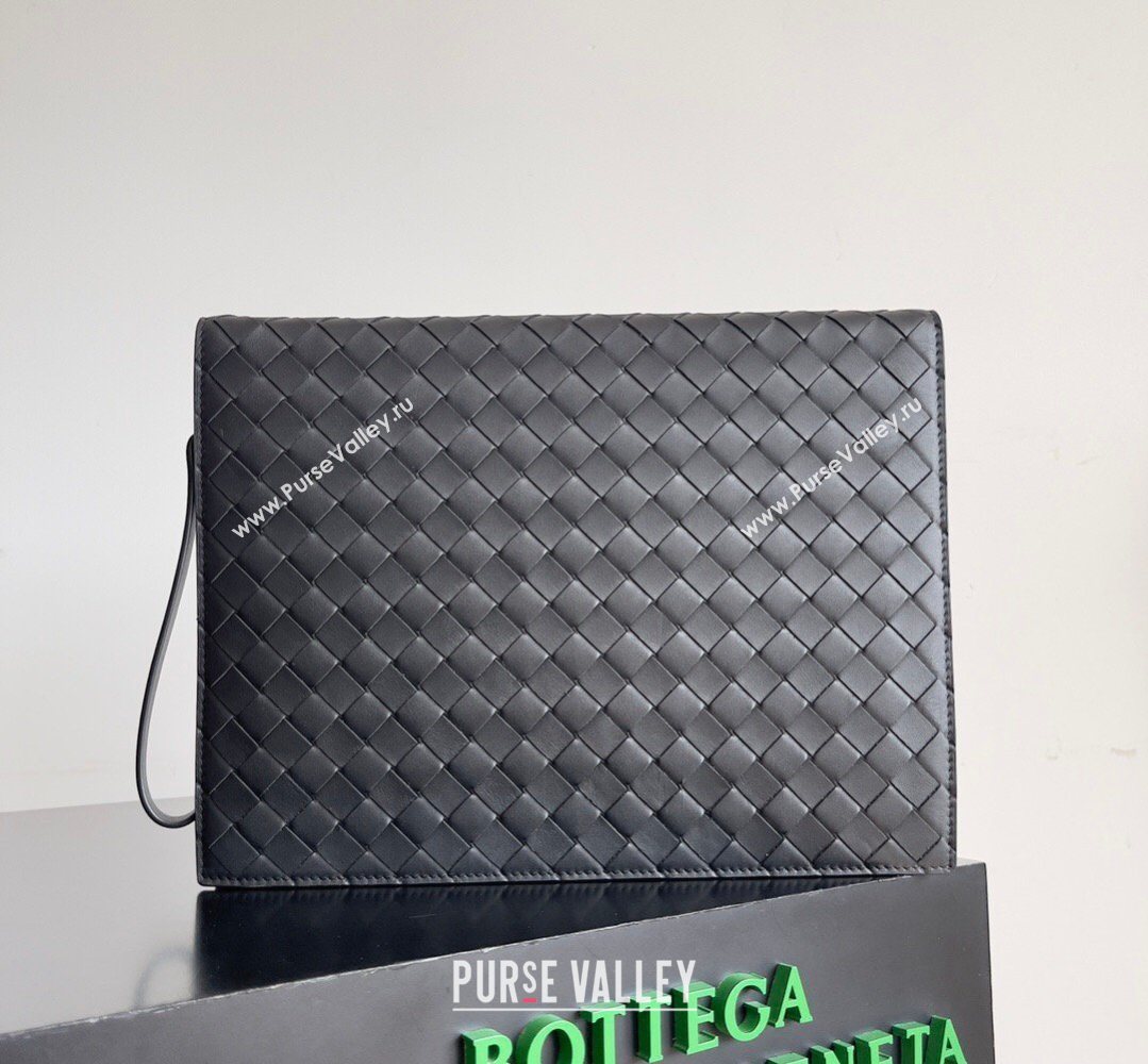 Bottega Veneta Mens Intrecciato Leather Document Case With Wristlet Black 2026 732638 (YX-260402091)