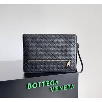 Bottega Veneta Mens Small Intrecciato Leather Document Case With Wristlet Black 2026 693675 (YX-260402093)