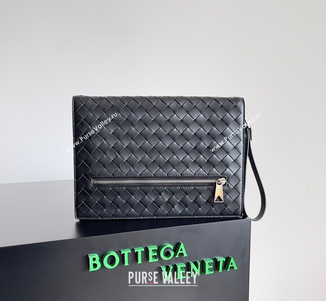 Bottega Veneta Mens Small Intrecciato Leather Document Case With Wristlet Black 2026 693675 (YX-260402093)