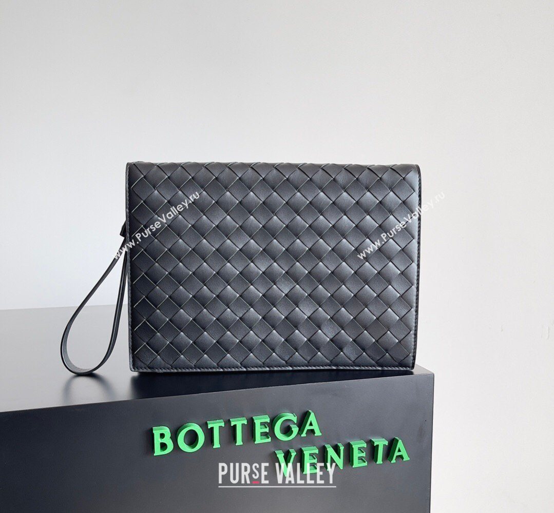 Bottega Veneta Mens Small Intrecciato Leather Document Case With Wristlet Black 2026 693675 (YX-260402093)