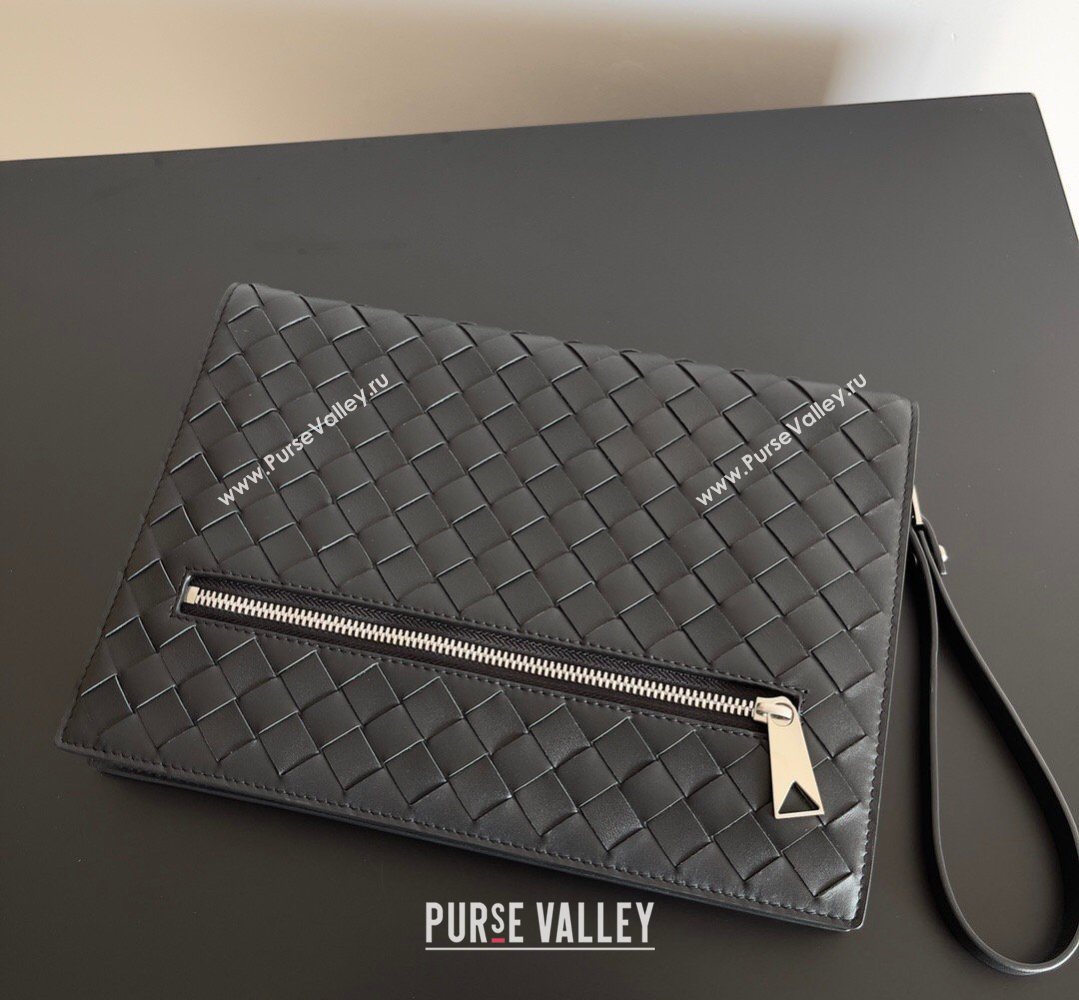 Bottega Veneta Mens Small Intrecciato Leather Document Case With Wristlet Black 2026 693675 (YX-260402093)
