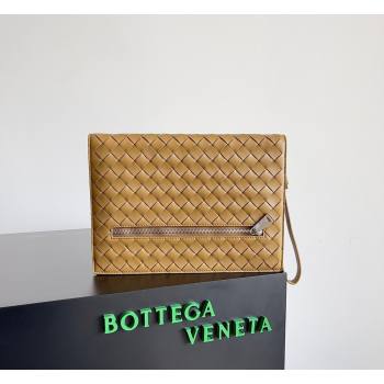 Bottega Veneta Mens Small Intrecciato Leather Document Case With Wristlet Brown 2026 693675 (YX-260402094)