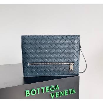 Bottega Veneta Mens Small Intrecciato Leather Document Case With Wristlet Blue 2026 693675 (YX-260402095)