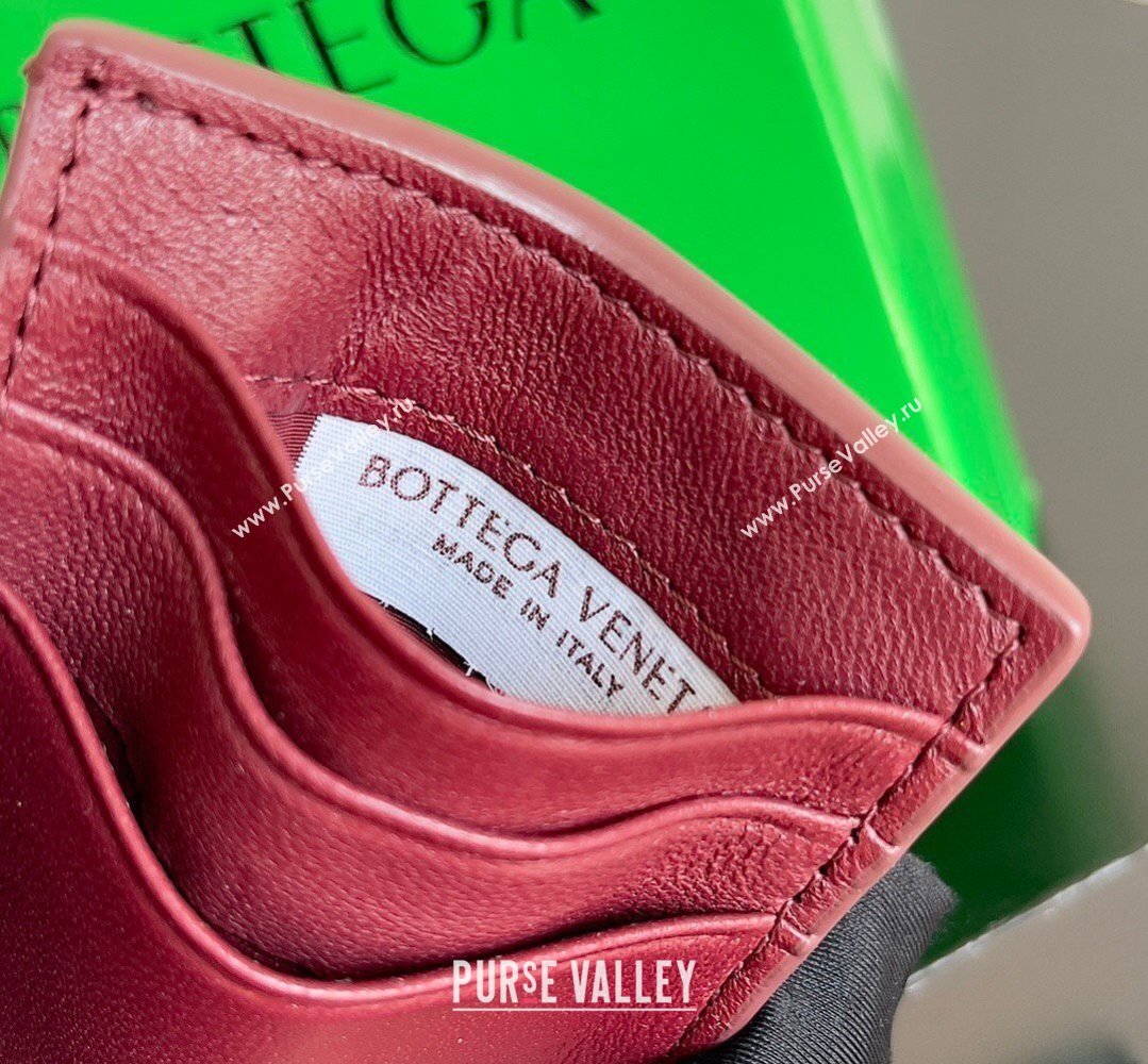 Bottega Veneta Cassette Credit Card Case in Intreccio Leather 742693 Burgundy 2026 (YX-260402048)