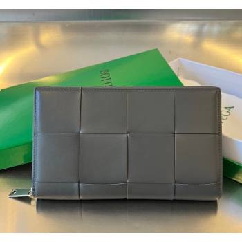 Bottega Veneta Mens Cassette Zip Around Wallet in Intreccio Leather 814649 Grey 2026 (YX-260402060)