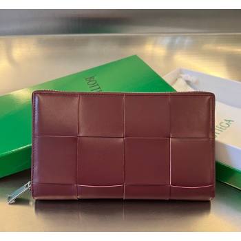 Bottega Veneta Mens Cassette Zip Around Wallet in Intreccio Leather 814649 Burgundy 2026 (YX-260402061)