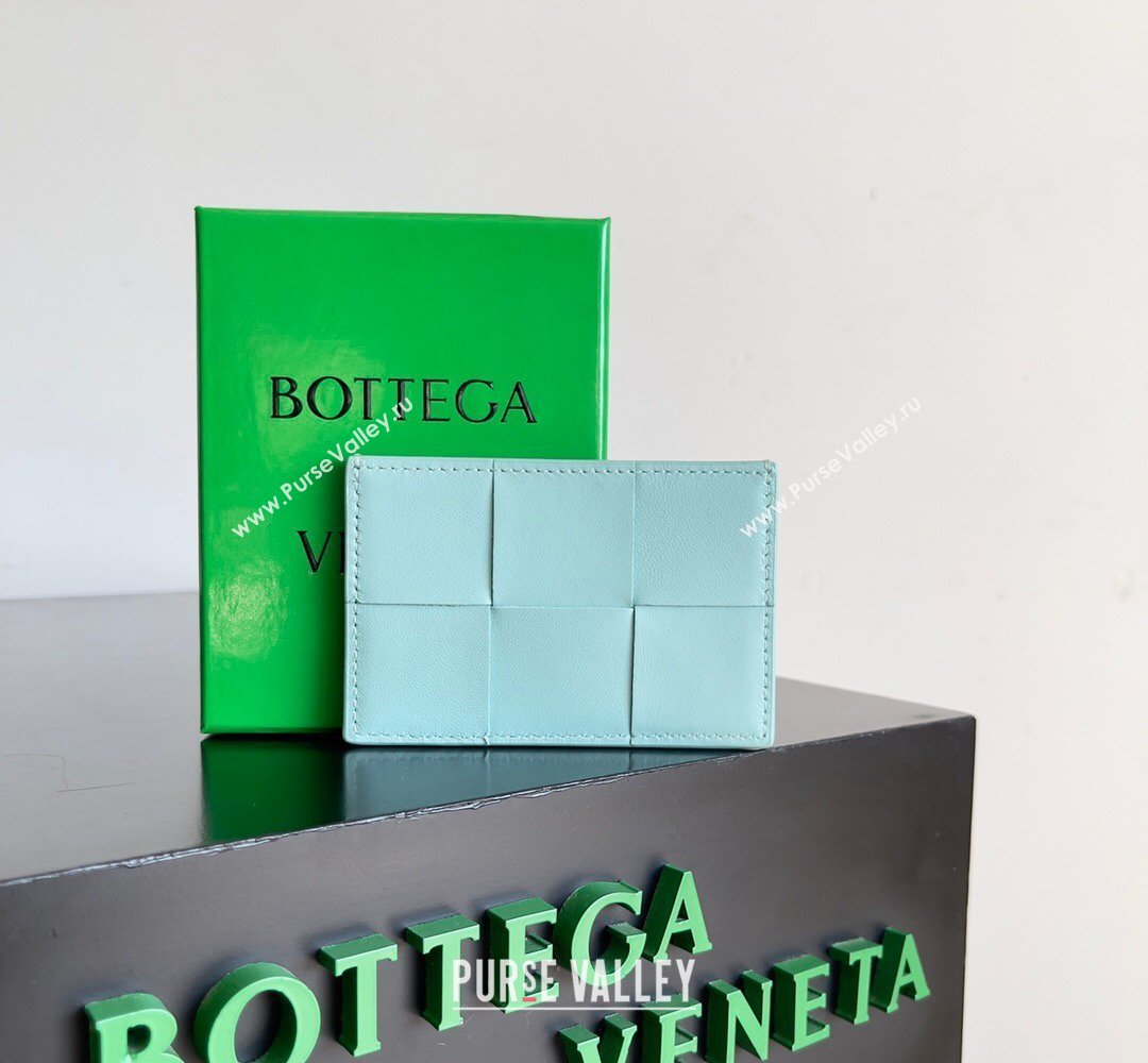 Bottega Veneta Cassette Credit Card Case in Intreccio Leather 742693 Light Bue 2026 (YX-260402049)