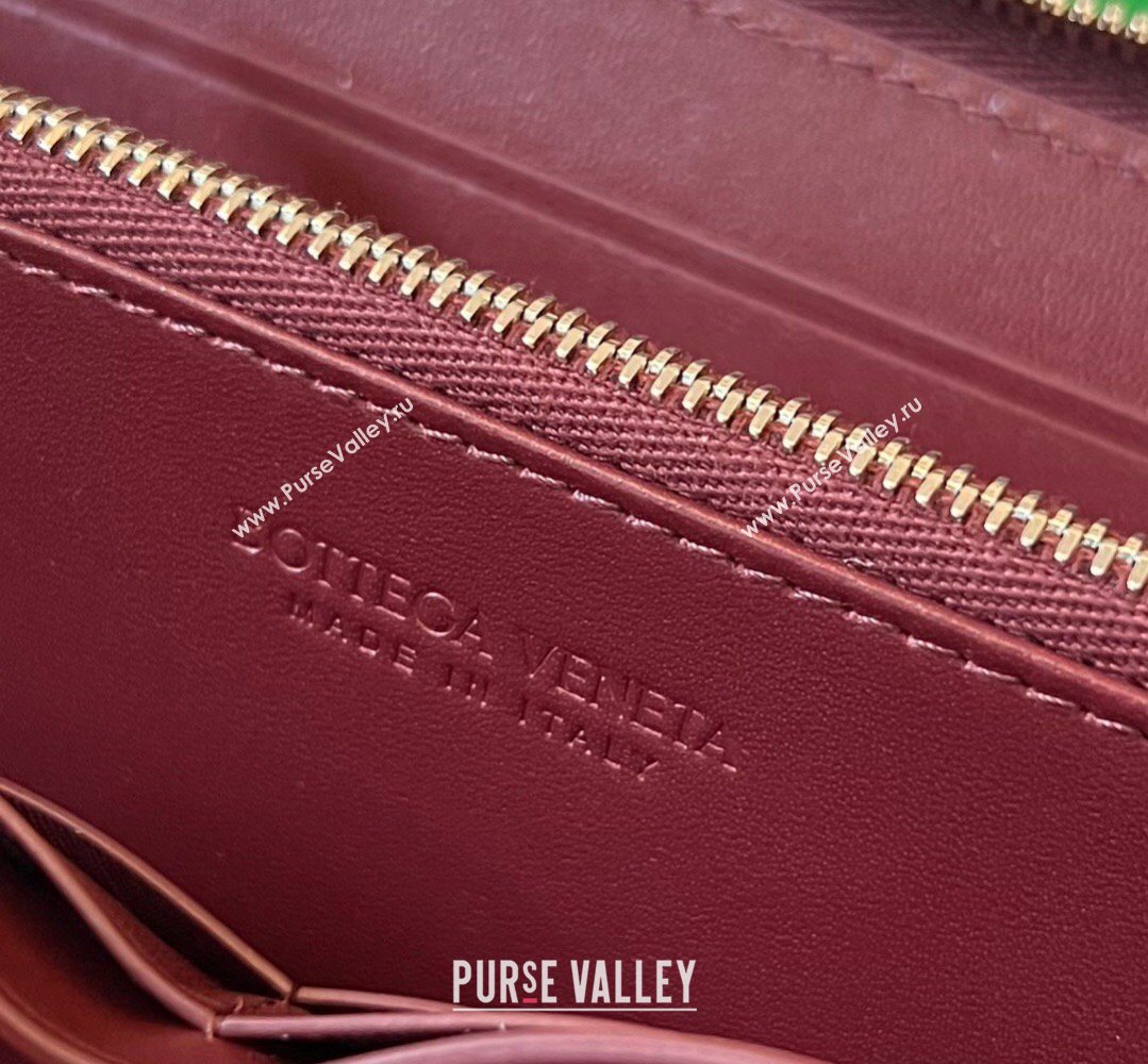 Bottega Veneta Mens Cassette Zip Around Wallet in Intreccio Leather 814649 Burgundy 2026 (YX-260402061)