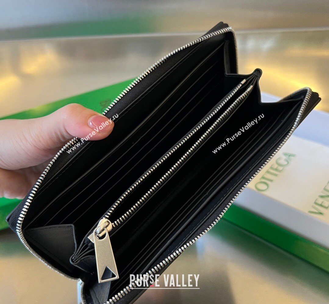 Bottega Veneta Mens Cassette Zip Around Wallet in Intreccio Leather 814649 Black 2026 (YX-260402062)