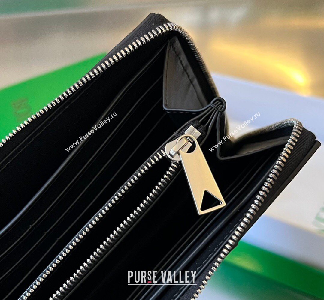 Bottega Veneta Mens Cassette Zip Around Wallet in Intreccio Leather 814649 Black 2026 (YX-260402062)