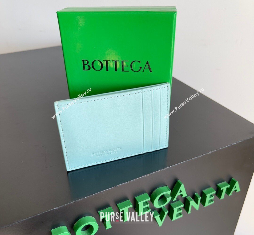 Bottega Veneta Cassette Credit Card Case in Intreccio Leather 742693 Light Bue 2026 (YX-260402049)