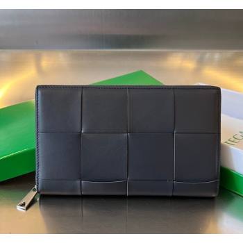 Bottega Veneta Mens Cassette Zip Around Wallet in Intreccio Leather 814649 Space Blue 2026 (YX-260402064)