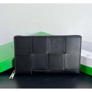 Bottega Veneta Mens Cassette Zip Around Wallet in Intreccio Leather 814649 Black/Green 2026 (YX-260402065)