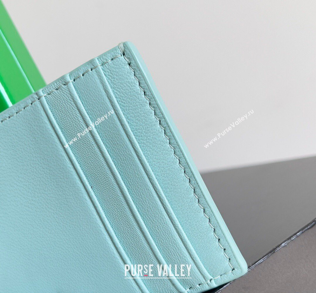 Bottega Veneta Cassette Credit Card Case in Intreccio Leather 742693 Light Bue 2026 (YX-260402049)