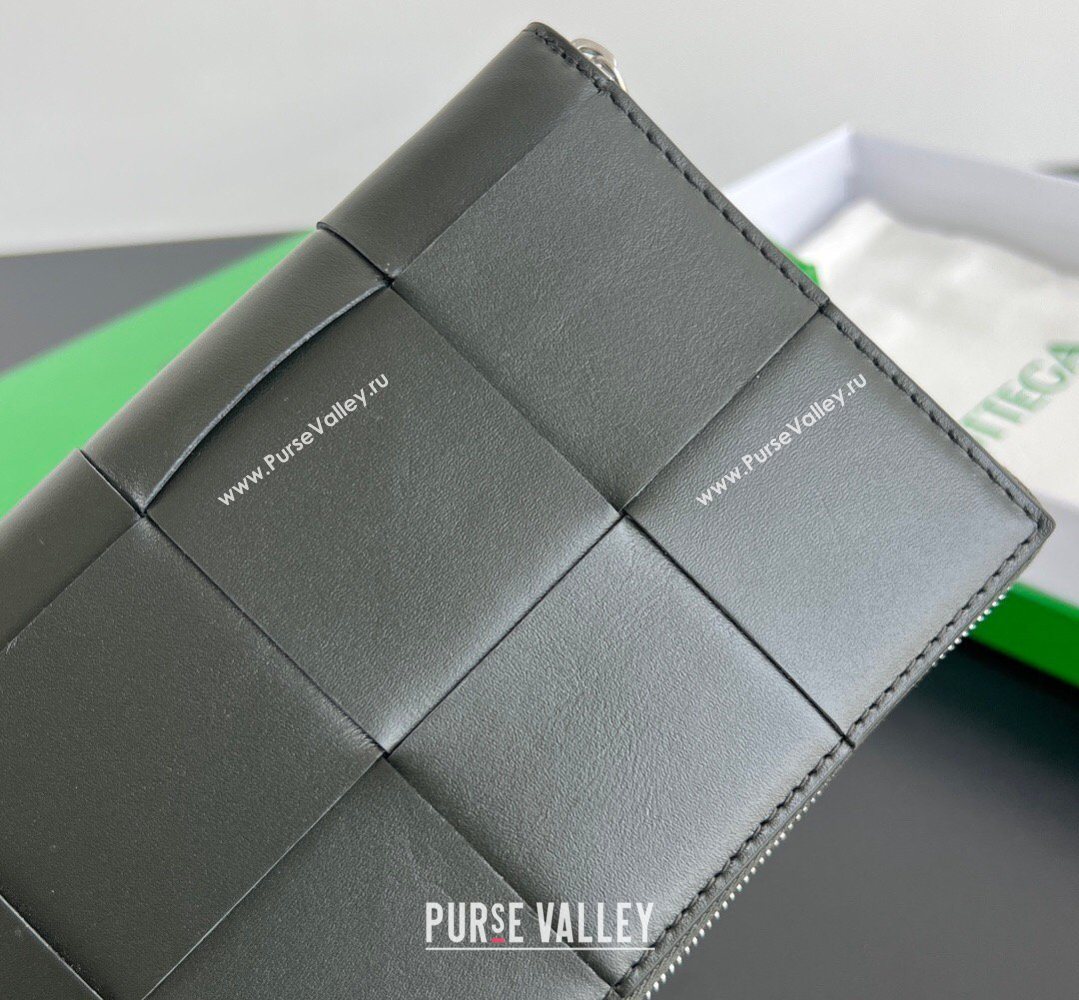 Bottega Veneta Mens Cassette Zip Around Wallet in Intreccio Leather 814649 Dark Green 2026 (YX-260402067)