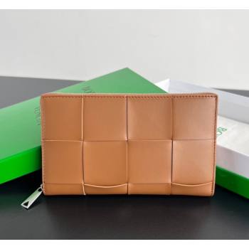 Bottega Veneta Mens Cassette Zip Around Wallet in Intreccio Leather 814649 Cognac Brown 2026 (YX-260402068)