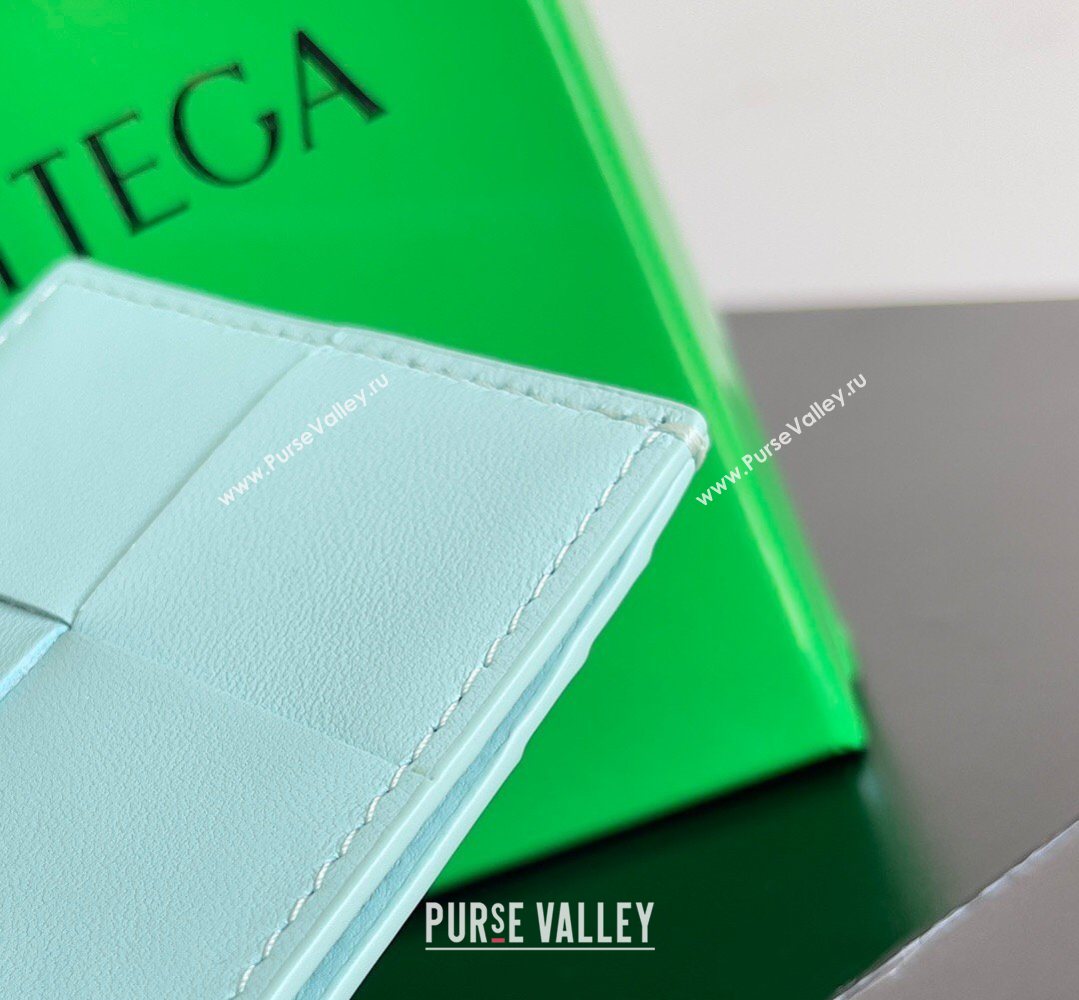 Bottega Veneta Cassette Credit Card Case in Intreccio Leather 742693 Light Bue 2026 (YX-260402049)