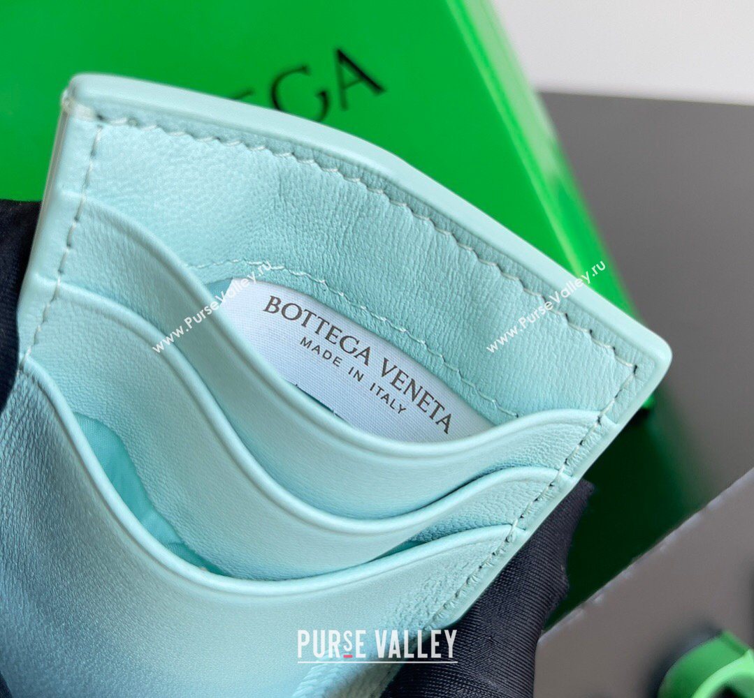 Bottega Veneta Cassette Credit Card Case in Intreccio Leather 742693 Light Bue 2026 (YX-260402049)