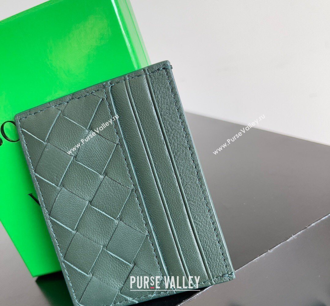 Bottega Veneta Intrecciato Leather Credit Card Case Dark Green 2026 796324 (YX-260402073)