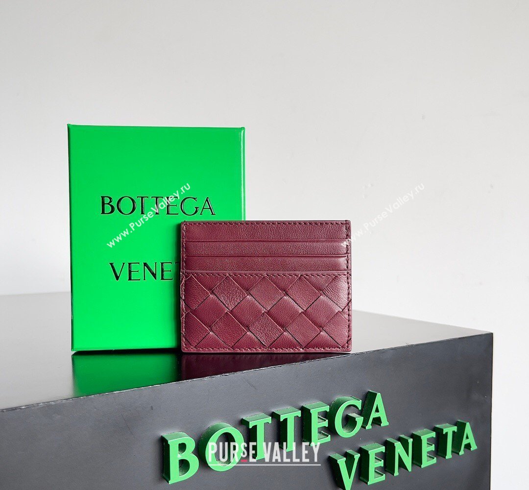 Bottega Veneta Intrecciato Leather Credit Card Case Burgundy 2026 796324 (YX-260402087)