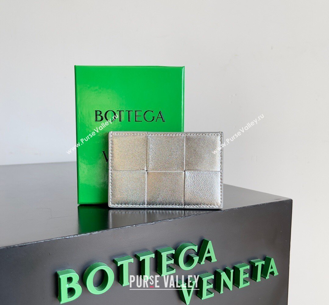 Bottega Veneta Cassette Credit Card Case in Intreccio Leather 742693 Silver 2026 (YX-260402051)