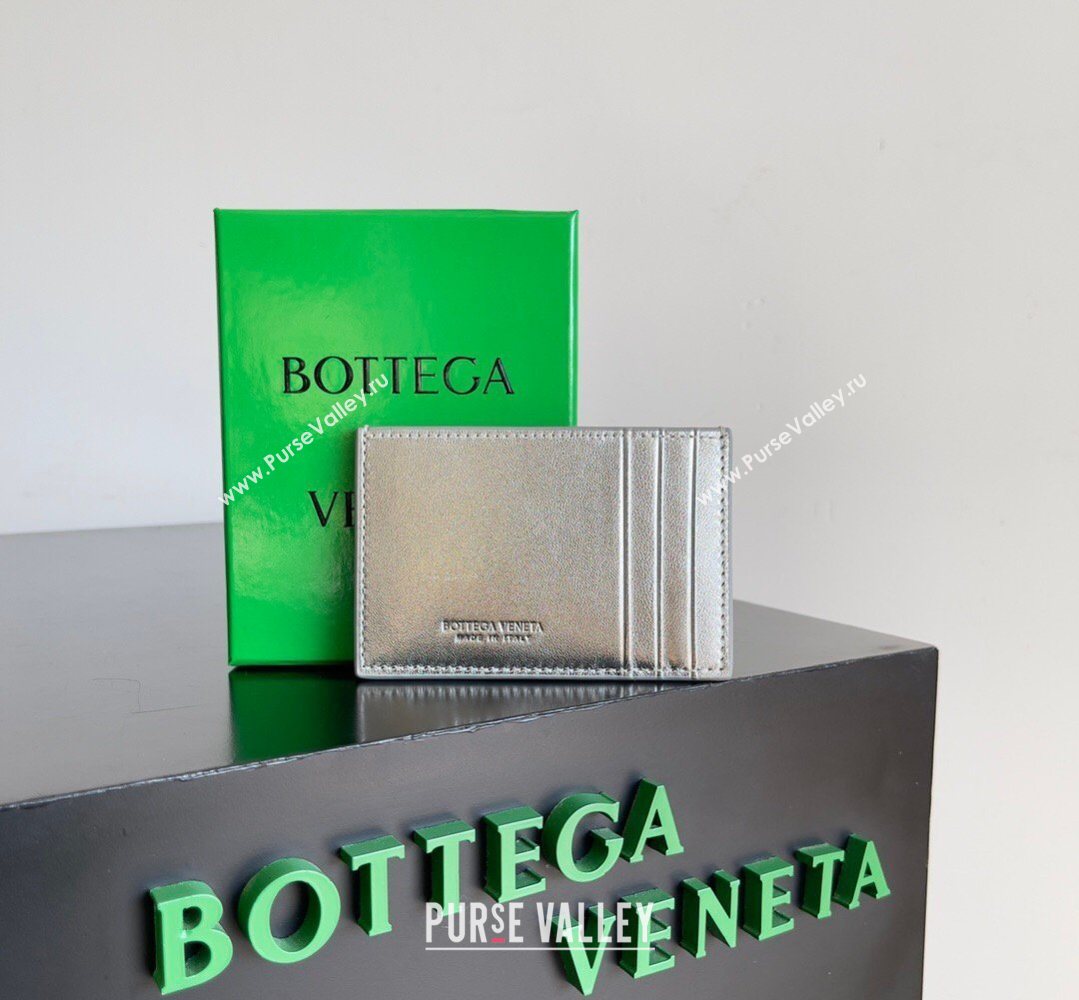 Bottega Veneta Cassette Credit Card Case in Intreccio Leather 742693 Silver 2026 (YX-260402051)