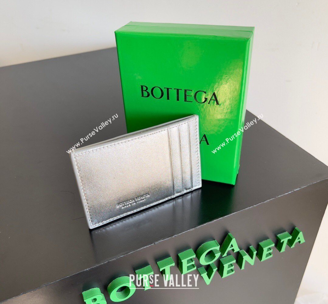 Bottega Veneta Cassette Credit Card Case in Intreccio Leather 742693 Silver 2026 (YX-260402051)