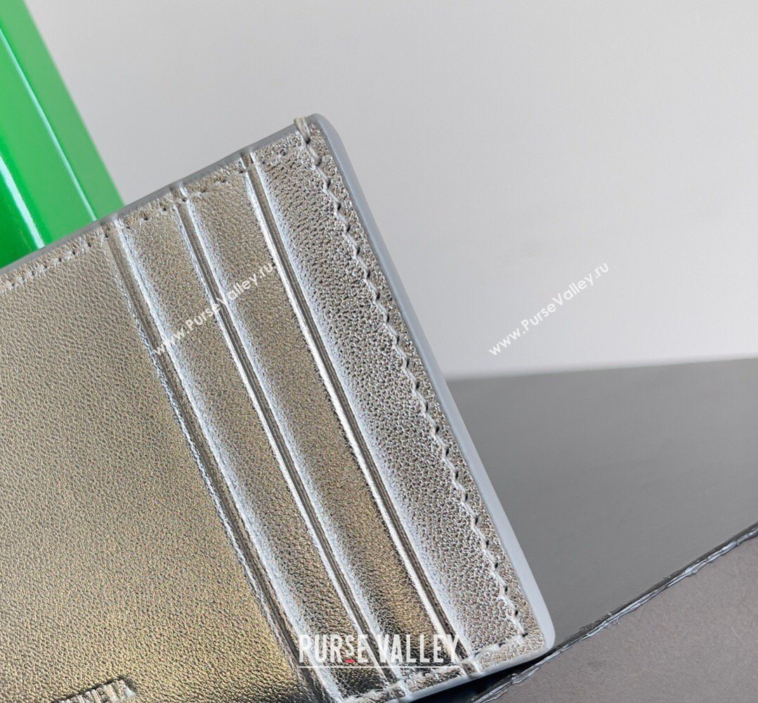 Bottega Veneta Cassette Credit Card Case in Intreccio Leather 742693 Silver 2026 (YX-260402051)