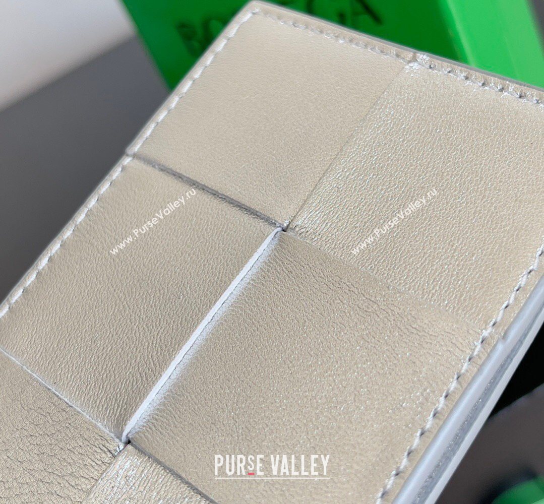 Bottega Veneta Cassette Credit Card Case in Intreccio Leather 742693 Silver 2026 (YX-260402051)