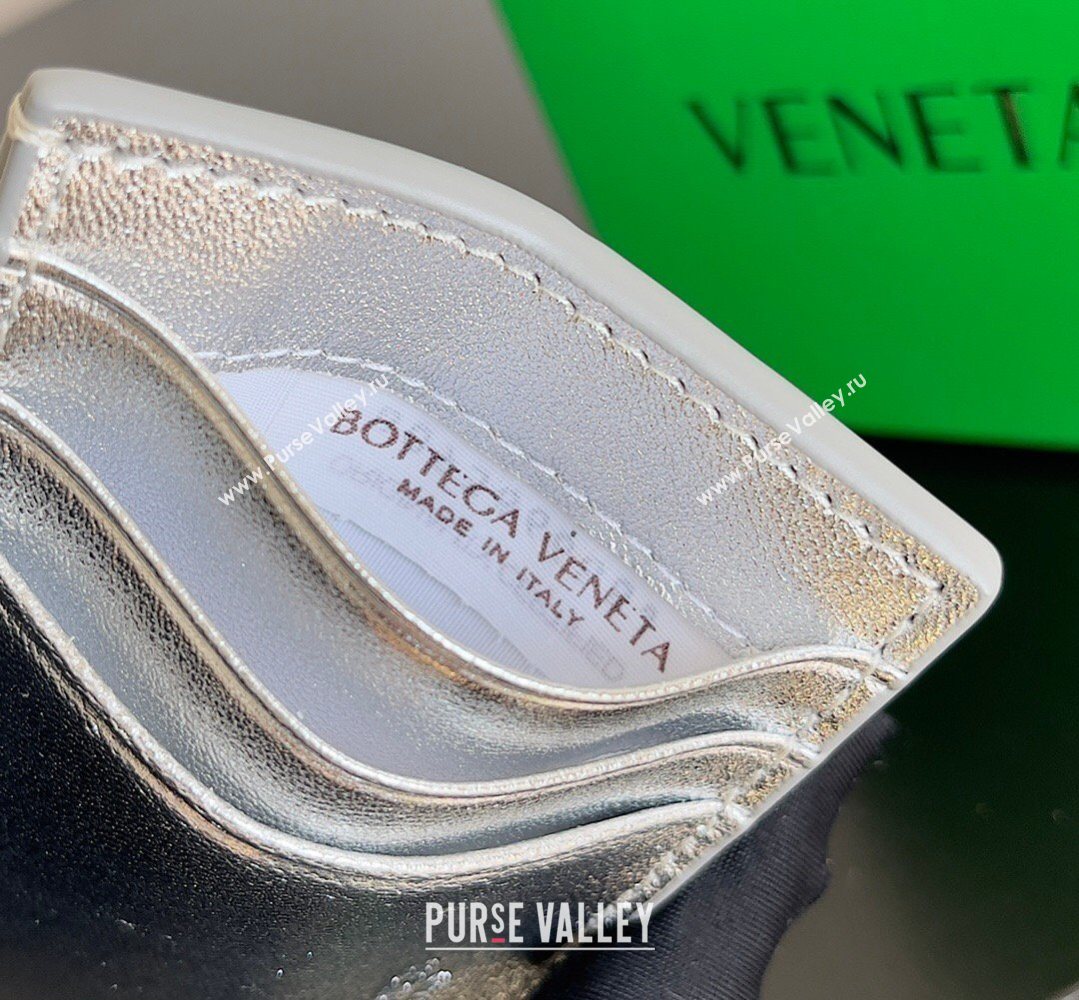 Bottega Veneta Cassette Credit Card Case in Intreccio Leather 742693 Silver 2026 (YX-260402051)