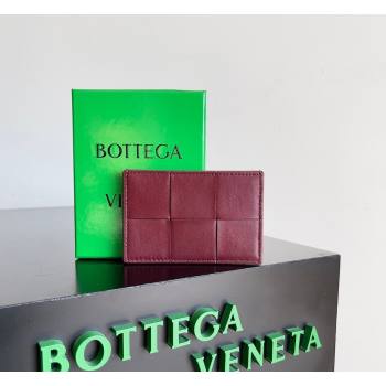 Bottega Veneta Cassette Credit Card Case in Intreccio Leather 742693 Burgundy 2026 (YX-260402048)