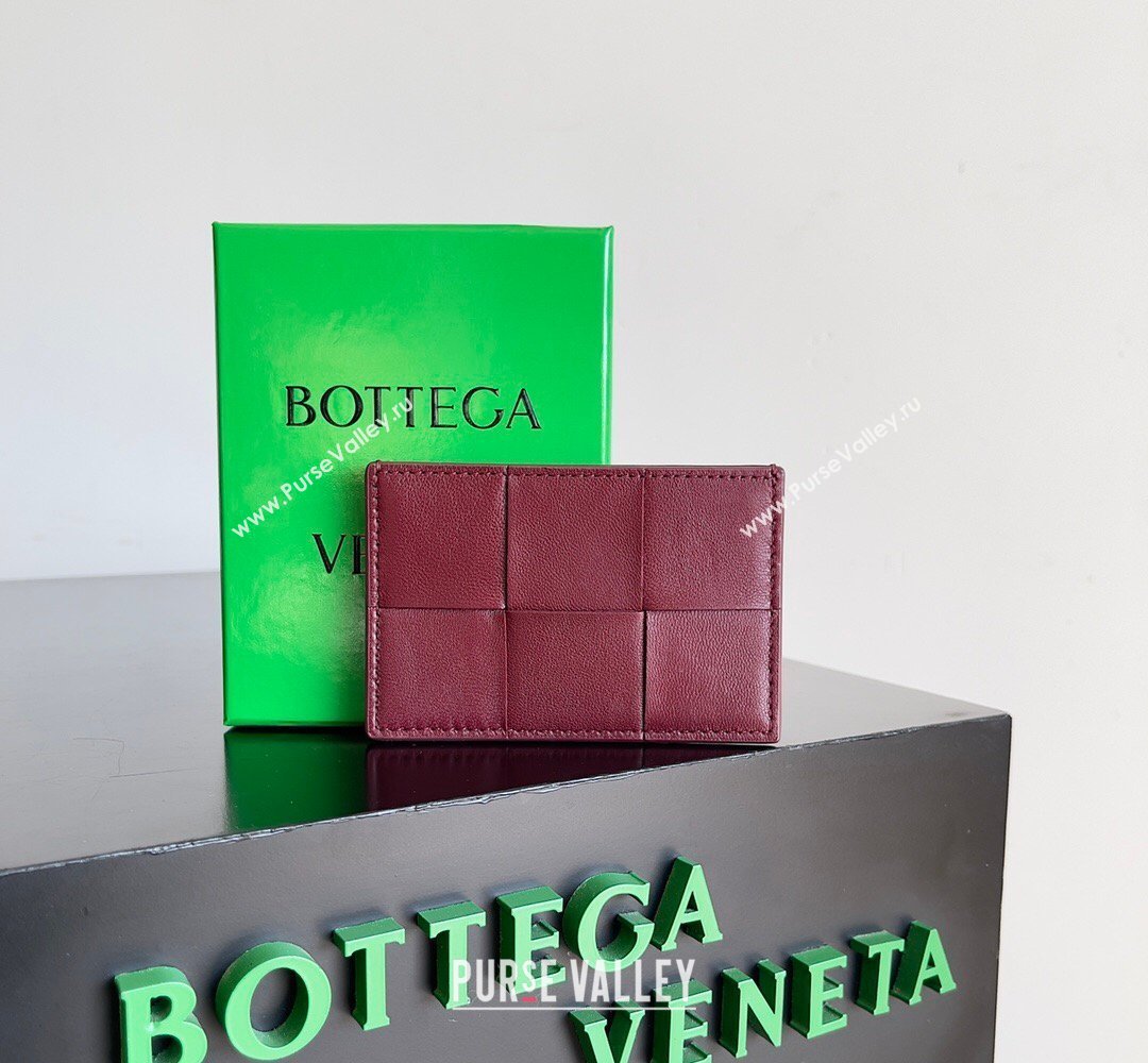 Bottega Veneta Cassette Credit Card Case in Intreccio Leather 742693 Burgundy 2026 (YX-260402048)