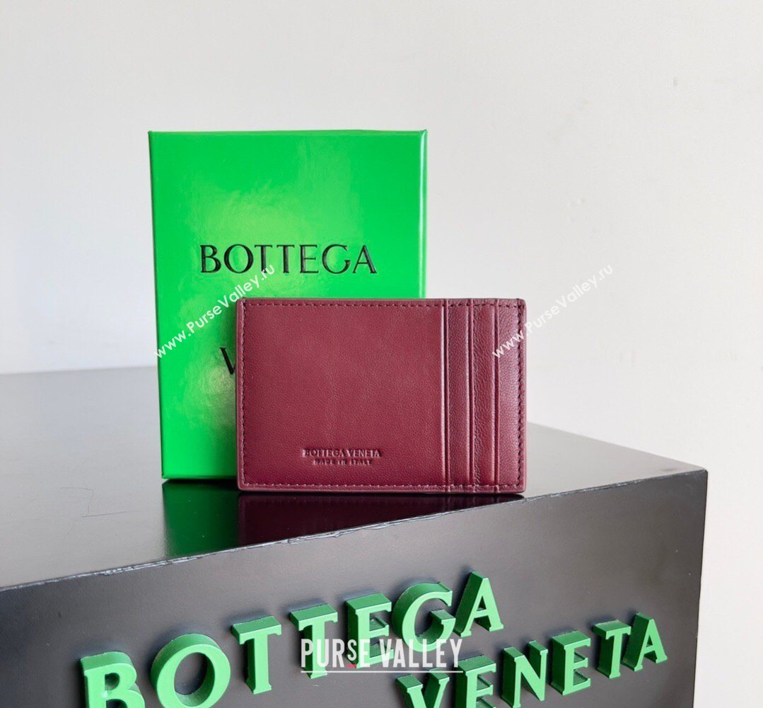 Bottega Veneta Cassette Credit Card Case in Intreccio Leather 742693 Burgundy 2026 (YX-260402048)